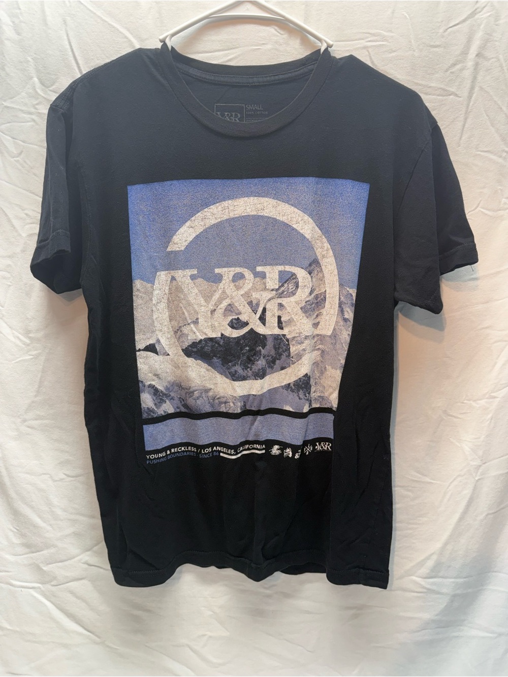 Young & Reckless Black Tee with Blue Mountain Graphic